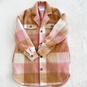 Old Navy Pink & Camel Plaid Wool-Blend Shacket Coat | Size Small